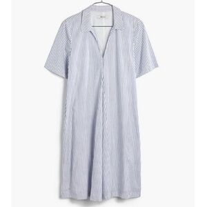 Madewell white w blue stripe shirt dress bust 22” length 37” pockets front pleat